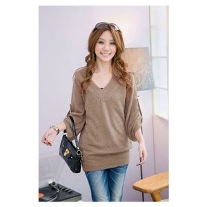 Sexy Cute Oversized Beige Vneck Sweater